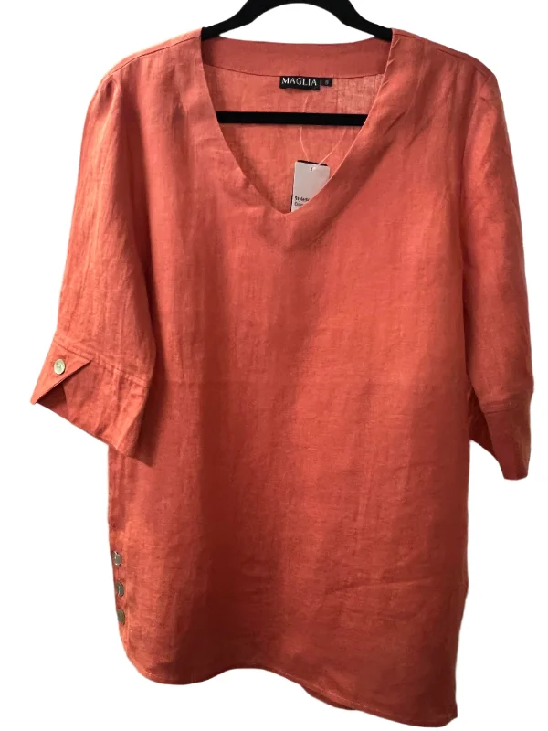 V Neck Linen Tunic - Rust Trendy Women's 