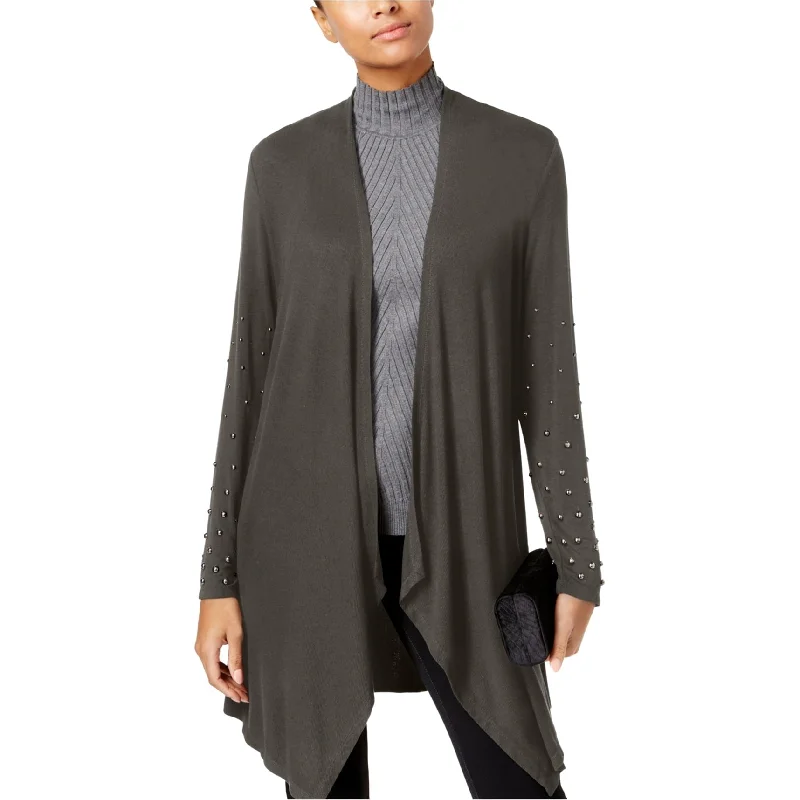 I-N-C Womens Studded-Sleeve Cardigan Sweater, Grey, X-Small Refined Women's 