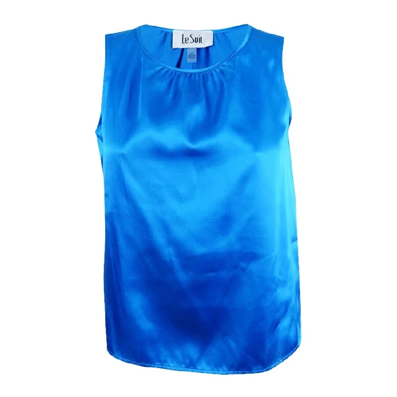 Le Suit Women's Glazed Melange Blouse 10, Cerulean Preppy Women's College