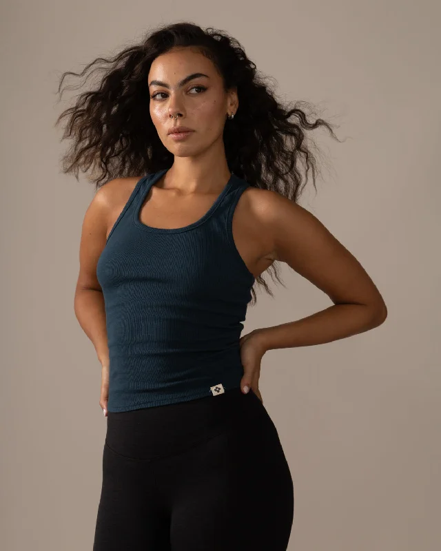 Long Mile-End Tank Top - Blue Lagoon Hip Women's Retro