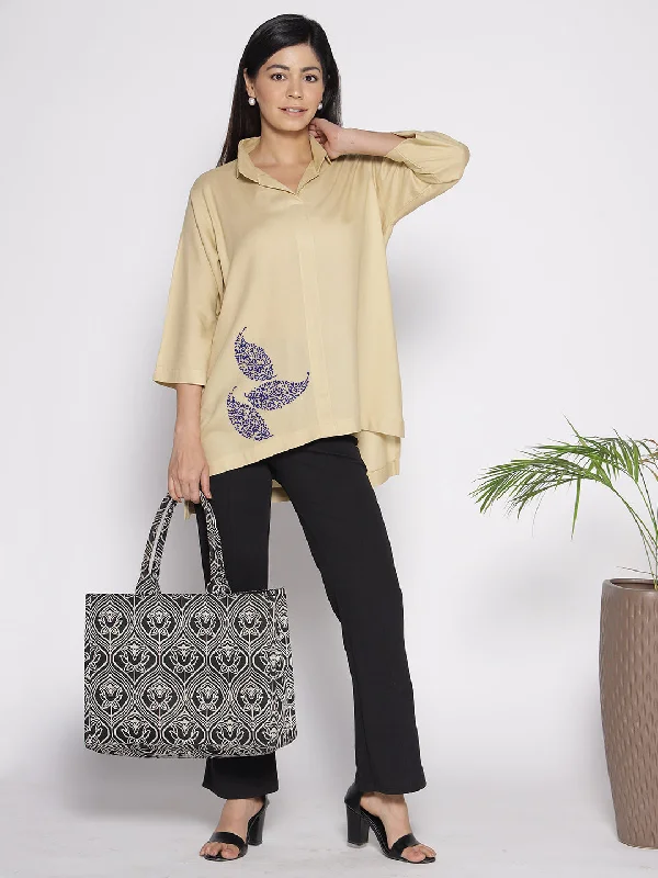 Beige Rayon ShirtTop - Zinia Unique Women's Upcycled
