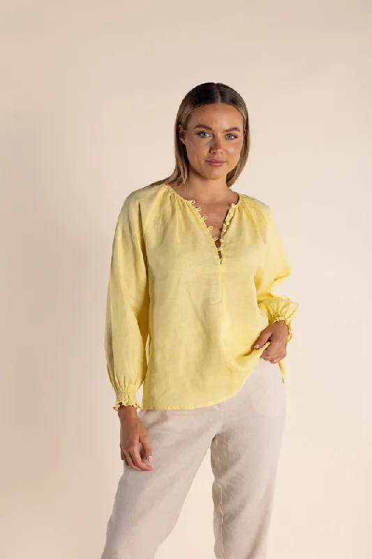 Linen Button Front Top - Buttermilk Artistic Women's Hand - painted
