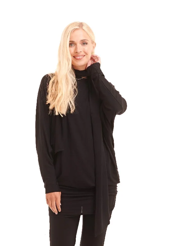 BAMBOO RAGLAN TOP WITH SCARF BLACK Disco