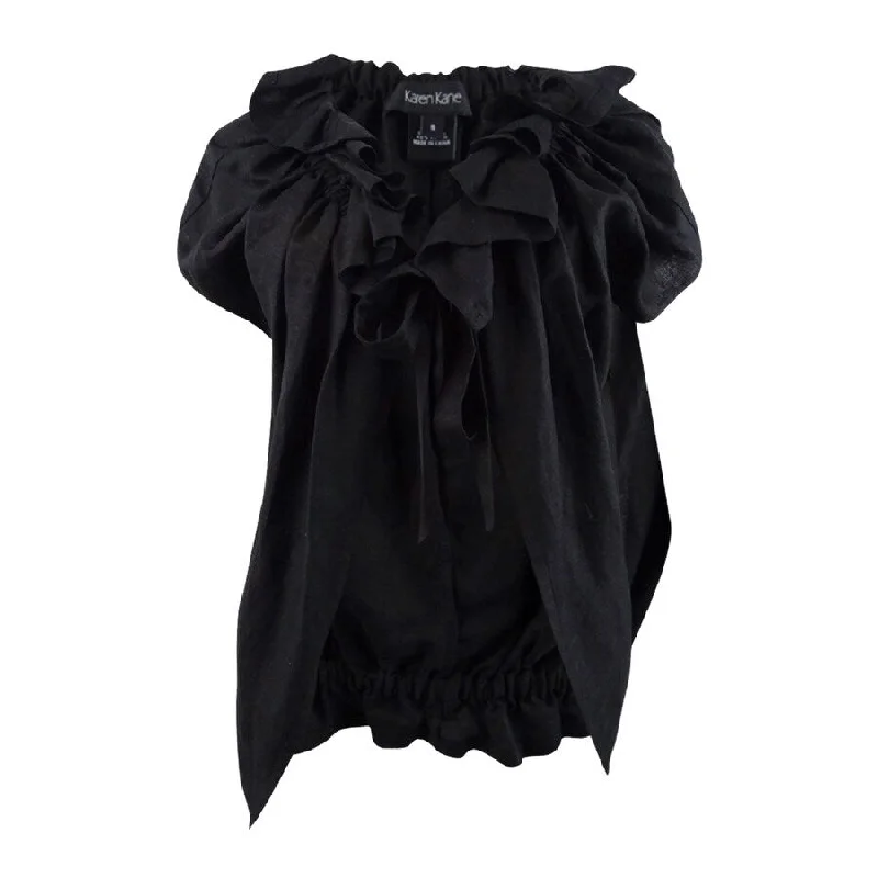 Karen Kane Women's Ruffle Front Tie Up Jacket (S, Black) Modern Women's 