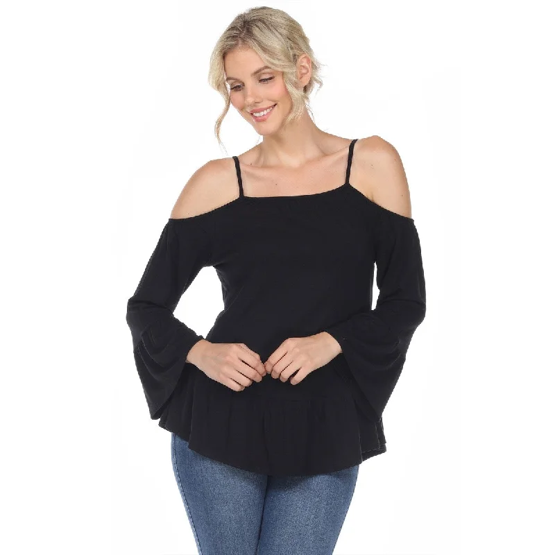 White Mark Cold Shoulder Ruffle Sleeve Top Womens Tunic Top Sizes S3X 95percent Rayon Feminine Women's Style White Mark Cold Shoulder Ruffle Sleeve Top Womens Tunic Top Sizes S3X 95percent Rayon Feminine Women's Style
