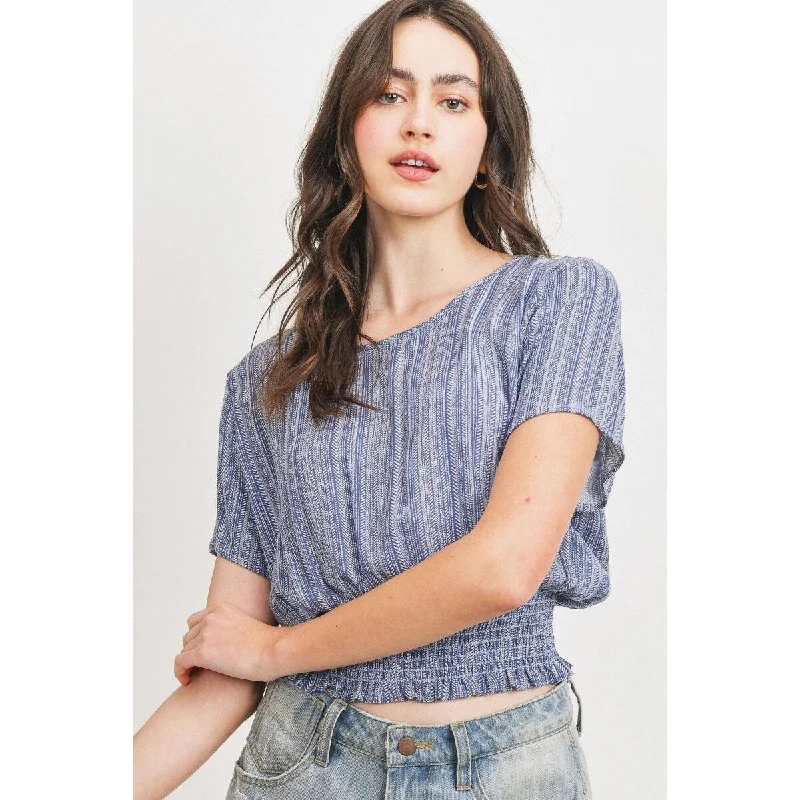Polyester Woven Printed Crinkle Gauze Waist Smocking Top Sustainable Organic