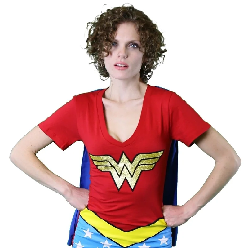 Wonder Woman Womens VNeck Caped Costume TShirt Sporty Women's Athleisure 