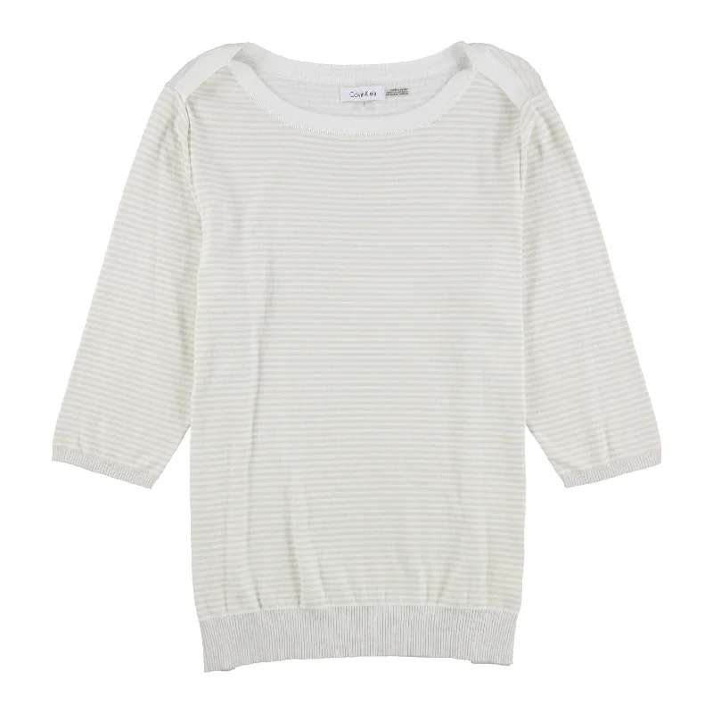Calvin Klein Womens Striped Knit Sweater Monochromatic Office Style