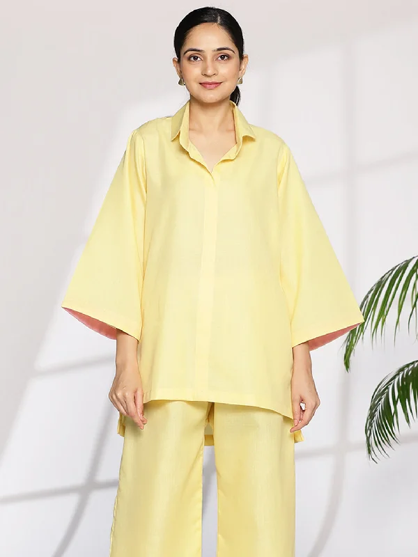 Yellow CottonSlub ShirtTop Hip Women's Urban