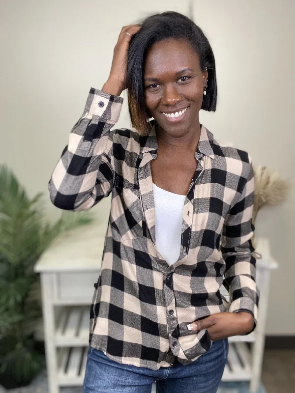 Nothing In This World Women's Plaid Button Down Long Sleeve Top Artistic Women's Avant - 
