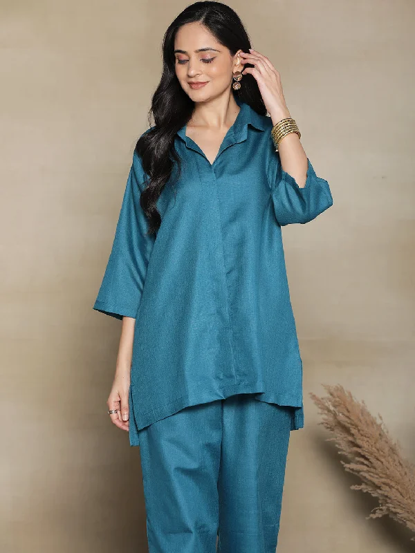 Teal CottonSlub ShirtTop Practical Women's Quick - dry