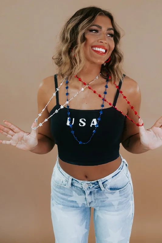 USA Cropped Tank, Navy Classic Women's Pin - striped
