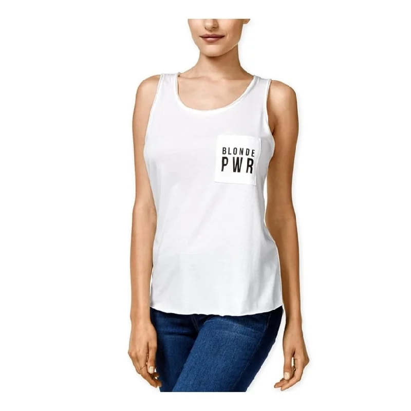 GUESS Womens Printed Pocket Tank Top, White, X-Large Women