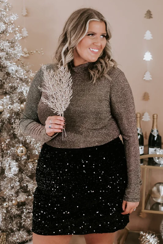 Full Of Cheer Shimmer Bodysuit, Black/Gold Street