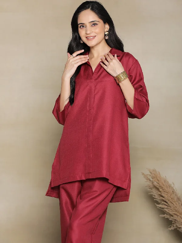 Maroon CottonSlub ShirtTop Earthy Women's Hemp - based